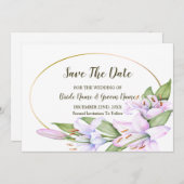 Bruiloft Roze Lelie Bloemen Gouden Lijst Mooi Save The Date (Voorkant / Achterkant)