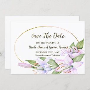 Bruiloft Roze Lelie Bloemen Gouden Lijst Mooi Save The Date
