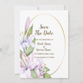 Bruiloft Roze Lelie Bloemen Gouden Lijst Mooi Save The Date (Voorkant)