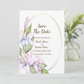 Bruiloft Roze Lelie Bloemen Gouden Lijst Mooi Save The Date (Staand voorkant)