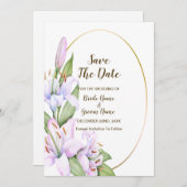 Bruiloft Roze Lelie Bloemen Gouden Lijst Mooi Save The Date (Voorkant / Achterkant)