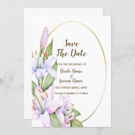 Bruiloft Roze Lelie Bloemen Gouden Lijst Mooi Save The Date