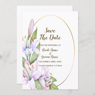 Bruiloft Roze Lelie Bloemen Gouden Lijst Mooi Save The Date