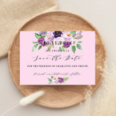 Bruiloft roze paarse bloemen save the date