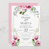 BRUILOFT | Roze papavers en olijven Kaart (Voorkant / Achterkant)