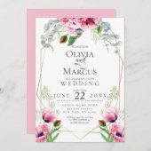 BRUILOFT | Roze papavers en olijven Kaart (Voorkant / Achterkant)