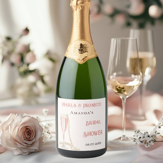 Bruiloft roze parels prosecco sparkling wijnetiket