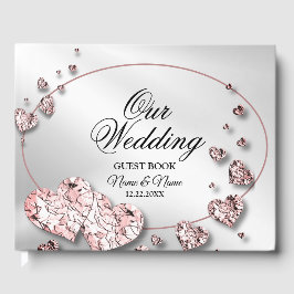 Bruiloft Roze Perzik Glanzende Harten Geometrisch Gastenboek