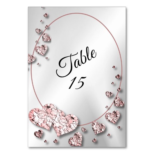 Bruiloft Roze Perzik Glanzende Harten Geometrisch Kaart (Achterkant)