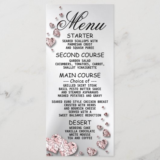 Bruiloft Roze Perzik Glanzende Harten Geometrisch Menu (Voorkant)