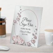 Bruiloft Roze Perzik Glanzende Harten Geometrisch Reclamebord Met Voetstuk (Insitu)