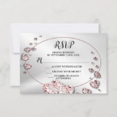 Bruiloft Roze Perzik Glanzende Harten Geometrisch RSVP Kaartje (Voorkant)