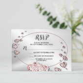 Bruiloft Roze Perzik Glanzende Harten Geometrisch RSVP Kaartje (Staand voorkant)