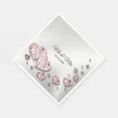 Bruiloft Roze Perzik Glanzende Harten Geometrisch Servet (Hoek)