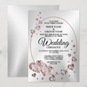 Bruiloft roze perzik glanzende harten geometrische kaart (Voorkant / Achterkant)