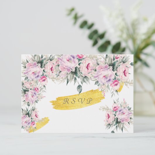 Bruiloft Roze Pioenrozen Reactiekaarten (Staand voorkant)