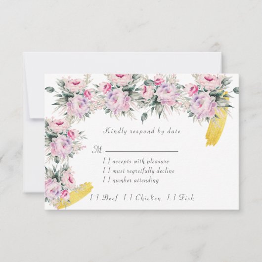 Bruiloft Roze Pioenrozen Reactiekaarten (Achterkant)