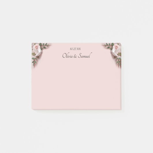 Bruiloft Roze Rozen & Duiven Notities Post-it® Notes (Voorkant)