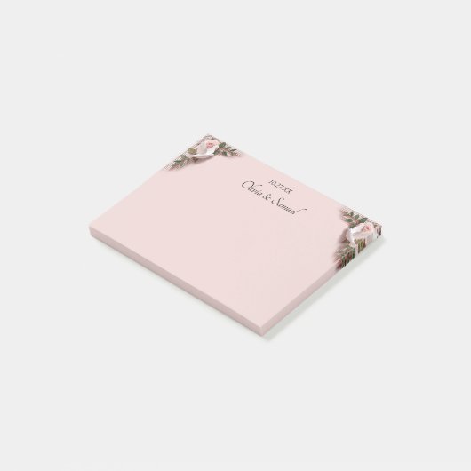 Bruiloft Roze Rozen & Duiven Notities Post-it® Notes (Schuin)