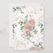 Bruiloft roze rozen sade groen en goud glitter kaart (Achterkant)