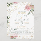 Bruiloft roze rozen sade groen en goud glitter kaart (Voorkant / Achterkant)