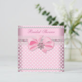 Bruiloft Roze Stip Parel Kant Bruidstaart Kaart (Staand voorkant)