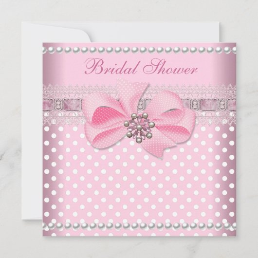 Bruiloft Roze Stip Parel Kant Bruidstaart Kaart (Voorkant)