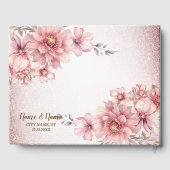 Bruiloft Roze Waterverf Bloem Glanzende Glitter Gastenboek (Achterkant)