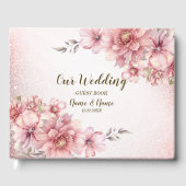 Bruiloft Roze Waterverf Bloem Glanzende Glitter Gastenboek (Voorkant)