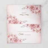 Bruiloft Roze Waterverf Bloem Glanzende Glitter Plaatskaartje (Buitenkant ongevouwen)