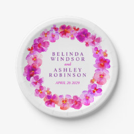 Bruiloft roze waterverf krans op maat papier bord