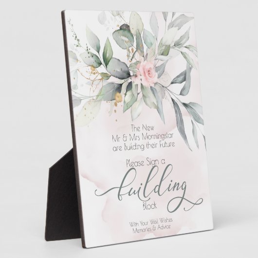 Bruiloft | Roze Waterverf Roos BOHO Building Block Fotoplaat (Zijkant)