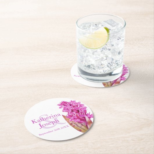 Bruiloft roze wilde orchidee waterverf ronde kartonnen onderzetter (Insitu)