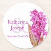 Bruiloft roze wilde orchidee waterverf ronde kartonnen onderzetter (Voorkant)
