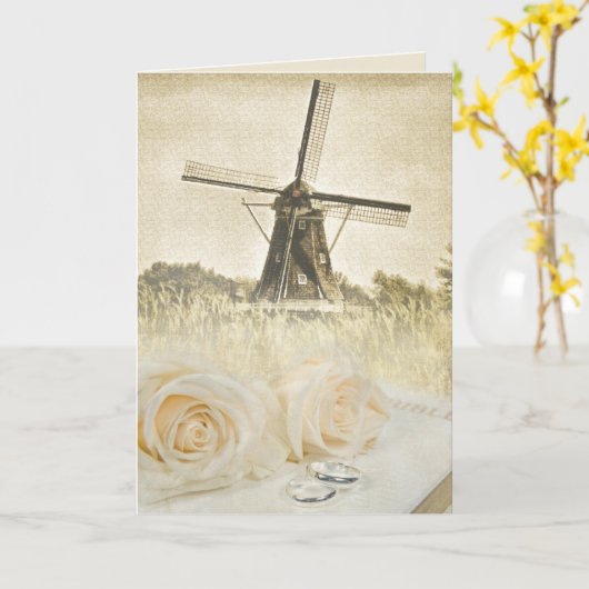 Bruiloft Rozen op bijbel met windmolen Kaart (Gele Bloem)