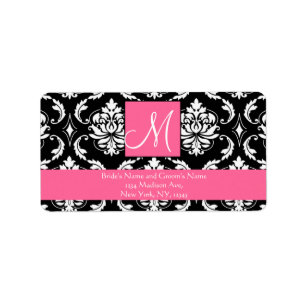 Bruiloft RSVP Adresetiketten Damask Monogram Etiket