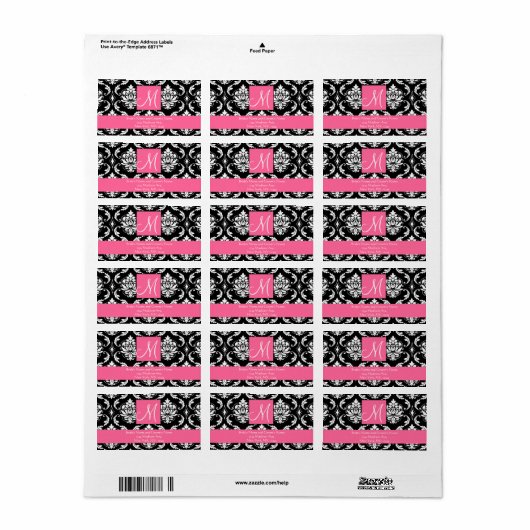 Bruiloft RSVP Adresetiketten Damask Monogram Etiket (Full Sheet)