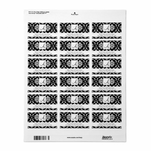 Bruiloft RSVP Adresetiketten Damask Monogram Etiket (Full Sheet)