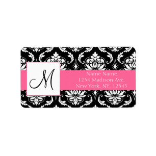 Bruiloft RSVP Adresetiketten Damask Monogram Etiket