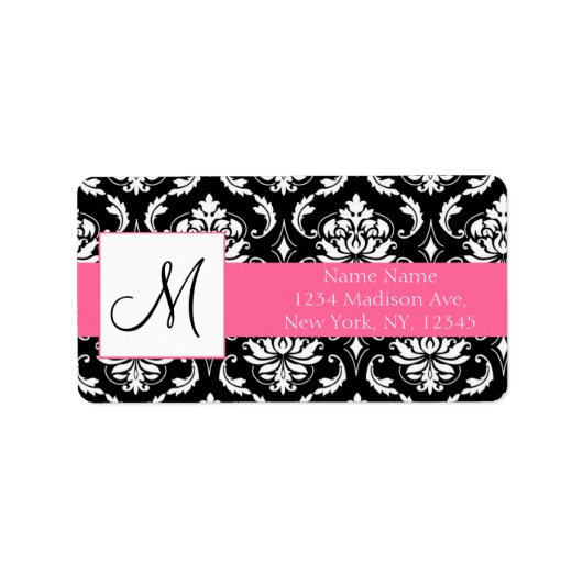 Bruiloft RSVP Adresetiketten Damask Monogram Etiket (Voorkant)