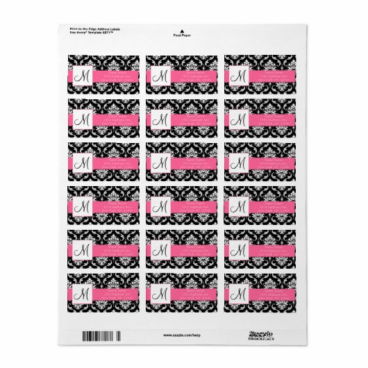 Bruiloft RSVP Adresetiketten Damask Monogram Etiket (Full Sheet)