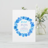 Bruiloft RSVP bloemenkrans violierblauw Kaart (Staand voorkant)