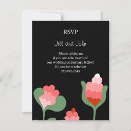 Bruiloft RSVP Bloemige Wilde Bloem Op Zwart Kaartje
