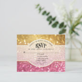 Bruiloft RSVP Bokeh Film Ticket Stijl Goud Roze (Staand voorkant)