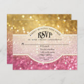 Bruiloft RSVP Bokeh Film Ticket Stijl Goud Roze (Voorkant / Achterkant)