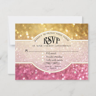 Bruiloft RSVP Bokeh Film Ticket Stijl Goud Roze Kaartje