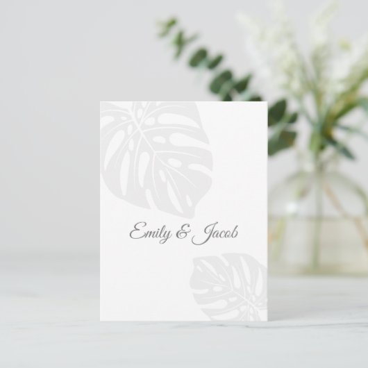 Bruiloft RSVP Briefkaart, Palm Leaf Tropical Beach Briefkaart (Staand voorkant)