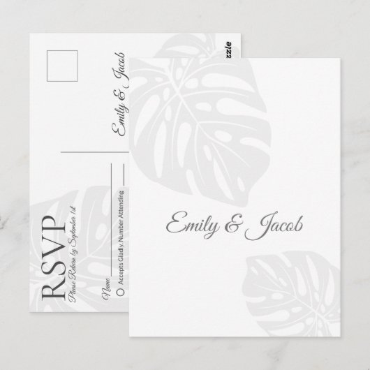 Bruiloft RSVP Briefkaart, Palm Leaf Tropical Beach Briefkaart (Voorkant / Achterkant)