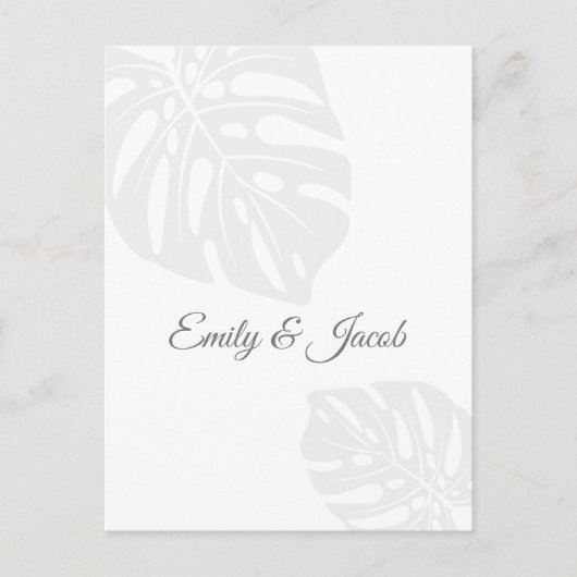 Bruiloft RSVP Briefkaart, Palm Leaf Tropical Beach Briefkaart (Voorkant)