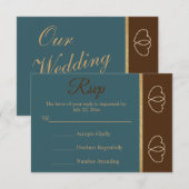 Bruiloft RSVP Chocolade Bruin en Donker Blauwgroen Kaartje (Voorkant / Achterkant)